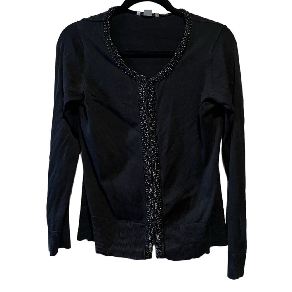 Coldwater Creek Beaded Hook closure Cardigan Medium 10-12 Black
